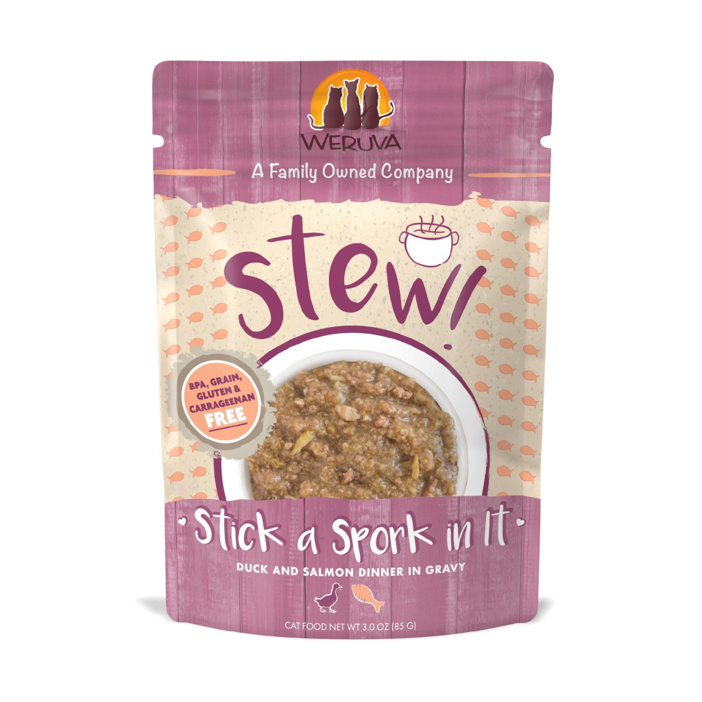 Weruva Cat Stew Stick a Spork in It Duck & Salmon Dinner in Gravy Wet Cat Food Pouch, 3-oz