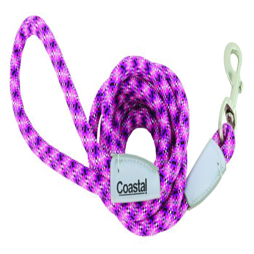Pro Active Woven Reflective Rope Leash, Pixel Pink, 1" x 6' Dog 1pc