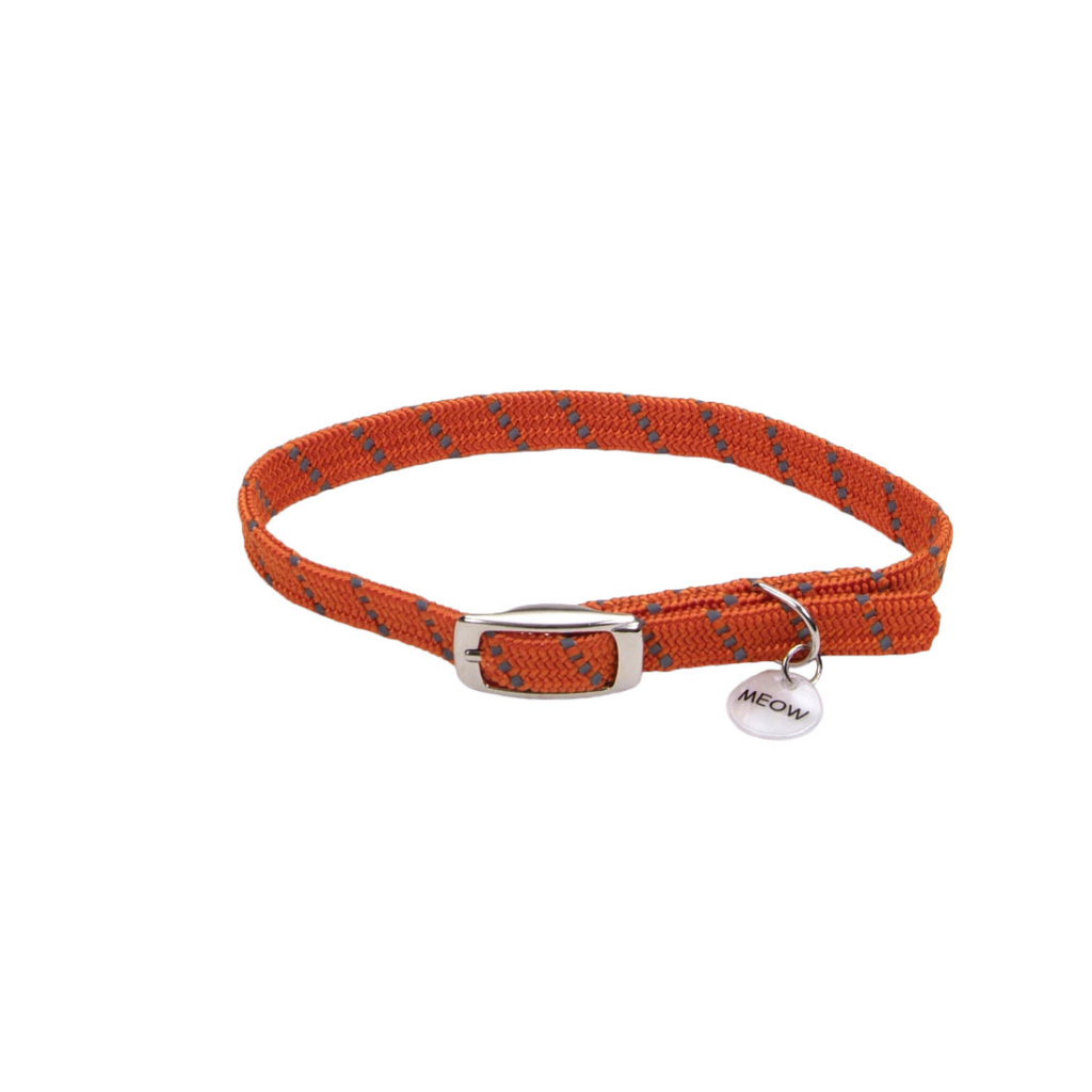 ElastaCat Reflective Safety Stretch Collar with Reflective Charm for Cats, Orange, 10-in