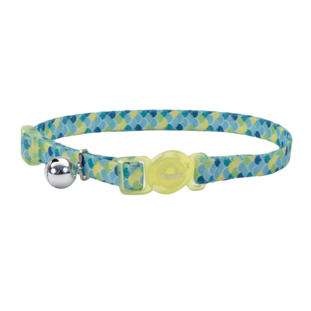 Safe Cat Fashion Adjustable Breakaway Collar, Lime Teal Scales, 3/8-in x 8-in-12-in