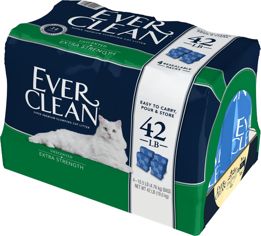 Ever Clean Extra Strength Unscented Premium Clumping Clay Cat Litter, 10-lb, pack of 4