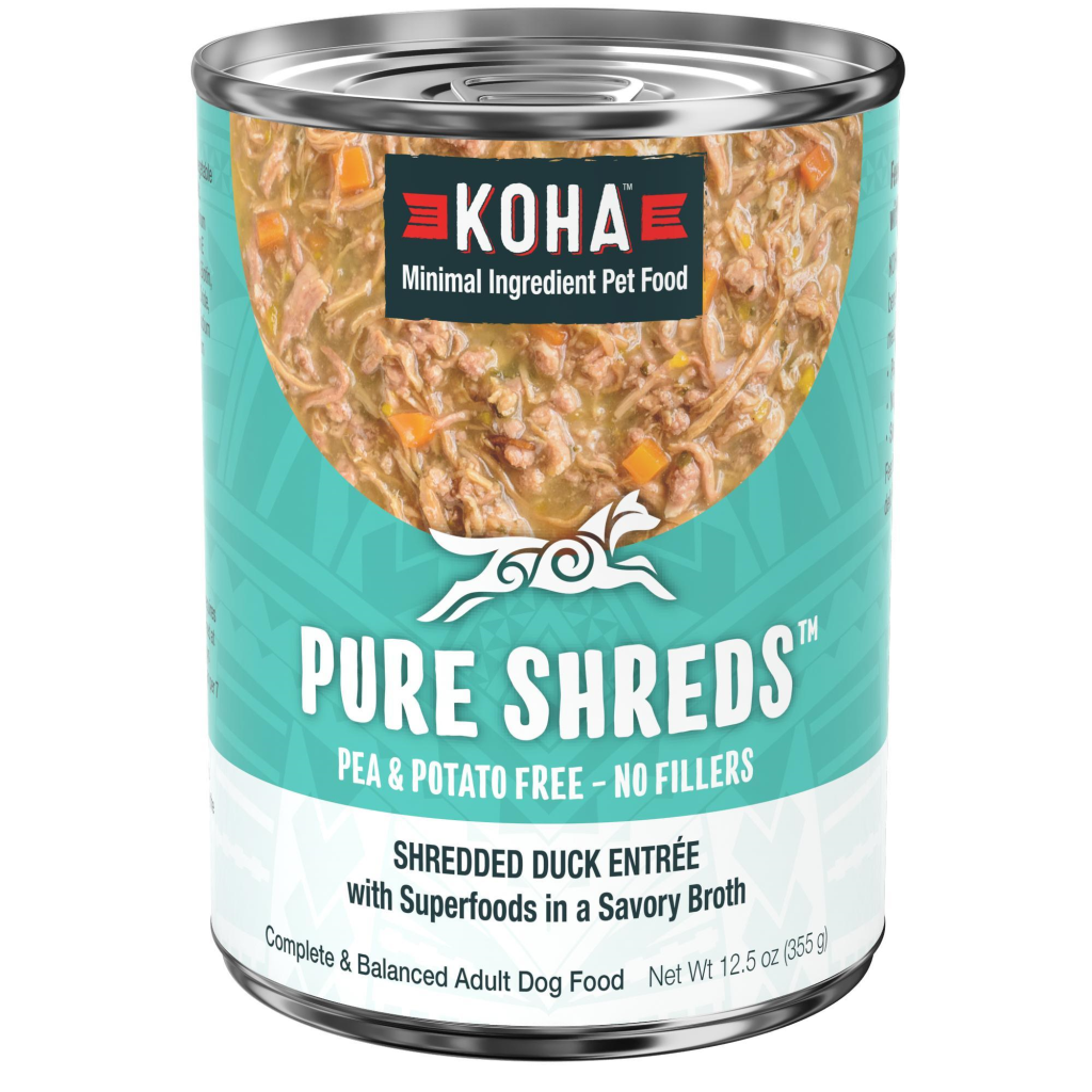 Koha Pure Shreds Shredded Duck Entree Wet Dog Food Can, 12.5-oz