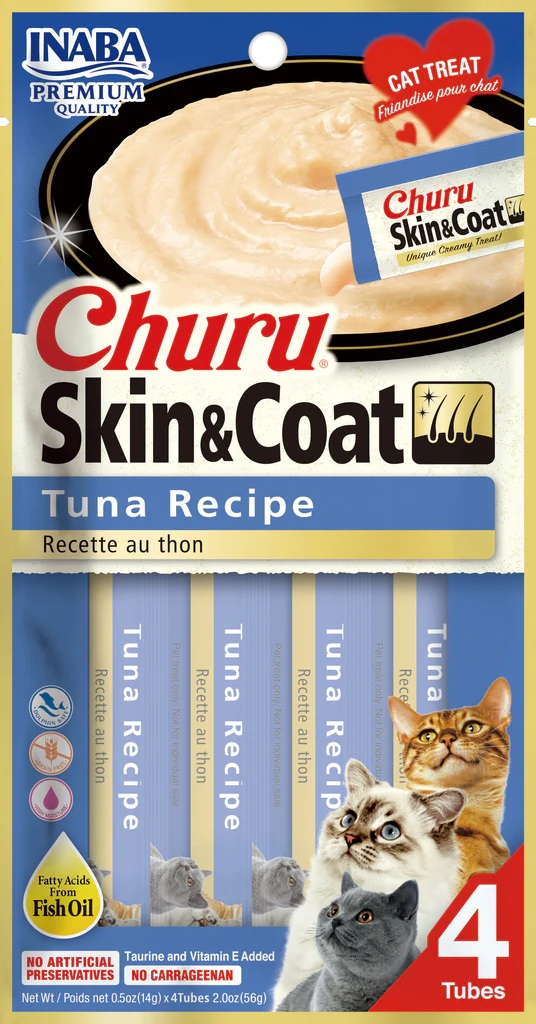 INABA Churu Skin & Coat Tuna Grain-Free Cat Treats, 4-pk