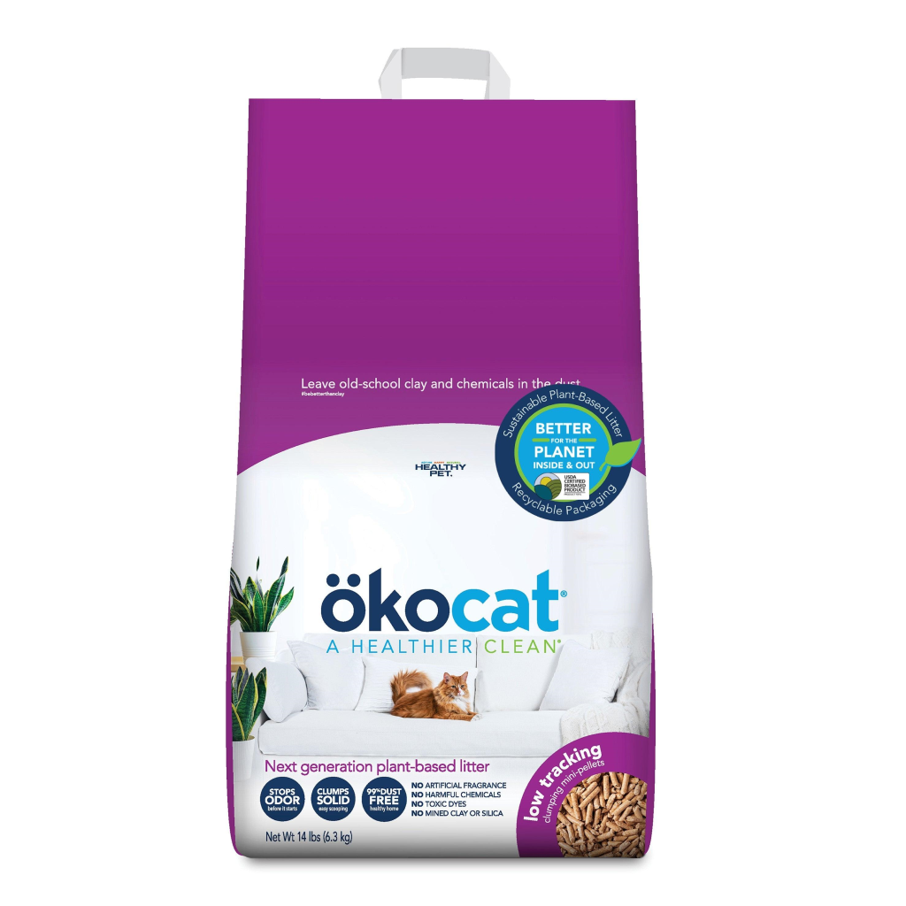 Okocat Low Tracking Mini-Pellets Clumping Wood Cat Litter, 14-lb