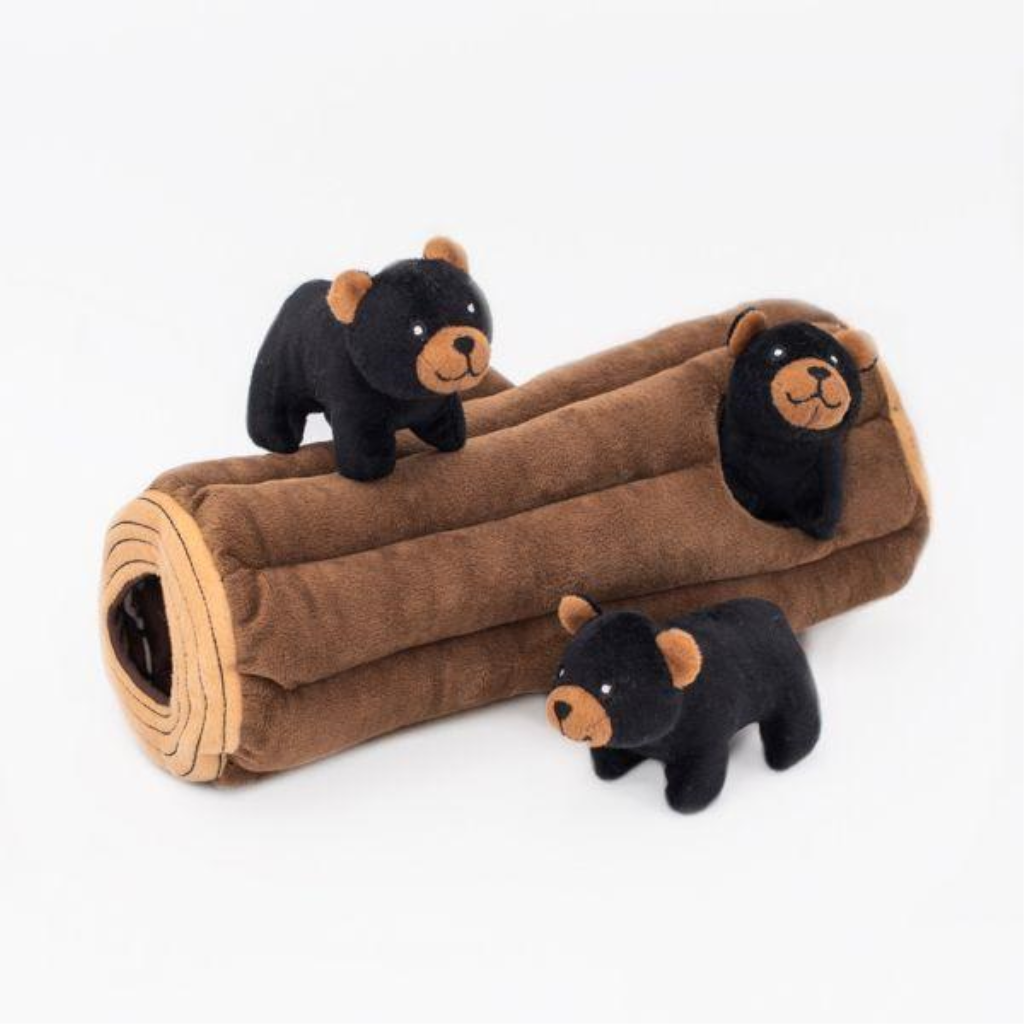 ZippyPaws Zippy Burrow Black Bear Log Dog Toy