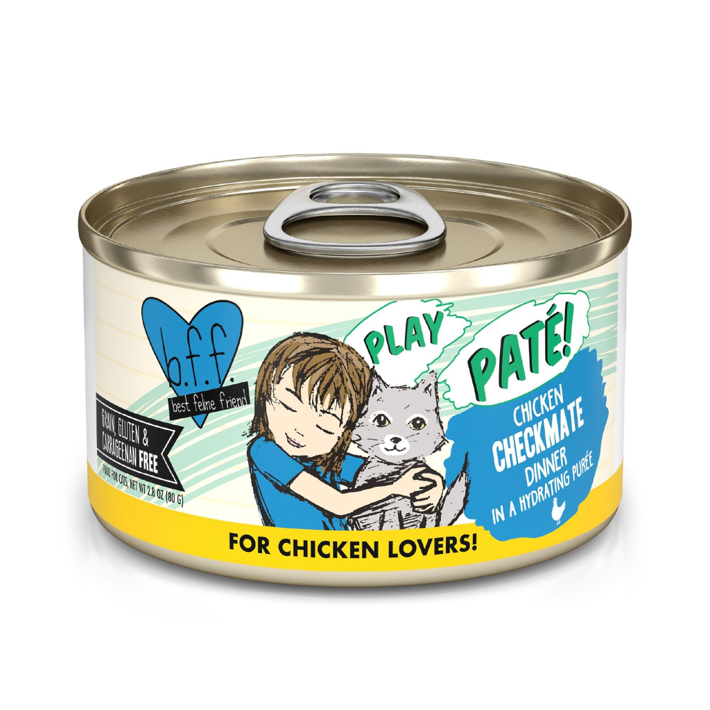 BFF PLAY PATE Chicken Checkmate Dinner in a Hydrating Puree Wet Cat Food Can, 2.8-oz