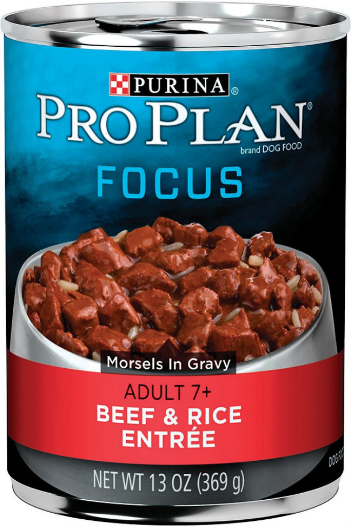 Purina Pro Plan Focus Adult 7+ Beef & Rice Entree Morsels in Gravy Canned Dog Food, 13-oz