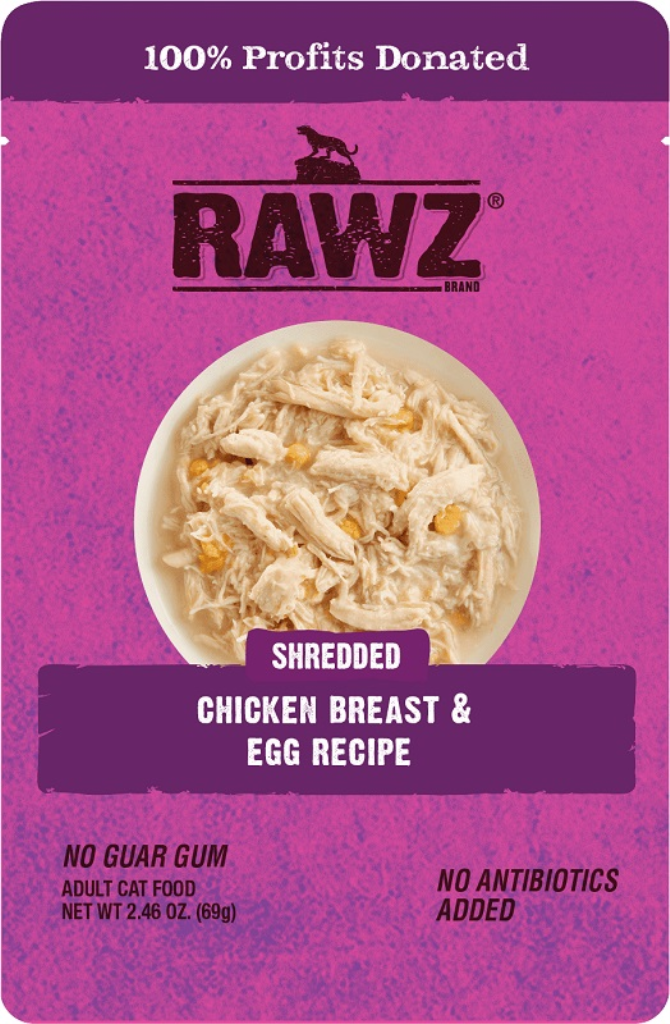 RAWZ Cat Shredded Chicken Breast & Egg Recipe Wet Cat Food Pouch, 2.46-oz