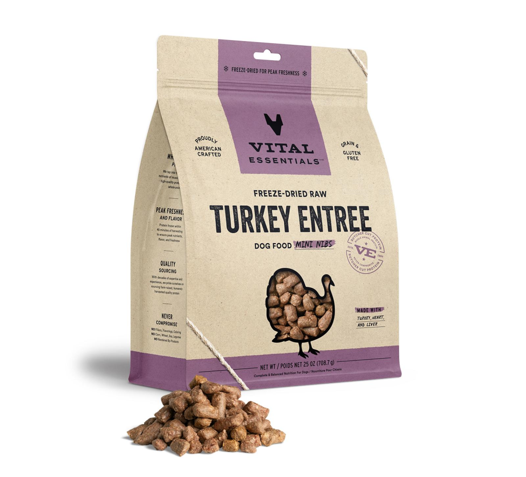 Vital Essentials Turkey Entree Mini Nibs Freeze-Dried Raw Dog Food, 25-oz