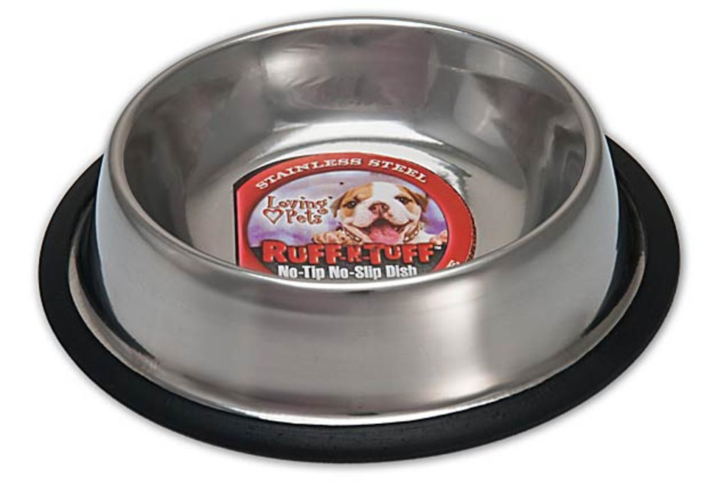 Loving Pets Ruff N' Tuff Traditional No-Tip Stainless Steel Dog Dish, 8-oz