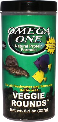 Omega One Sinking Veggie Rounds Freshwater & Saltwater Fish Food, 8.1-oz jar