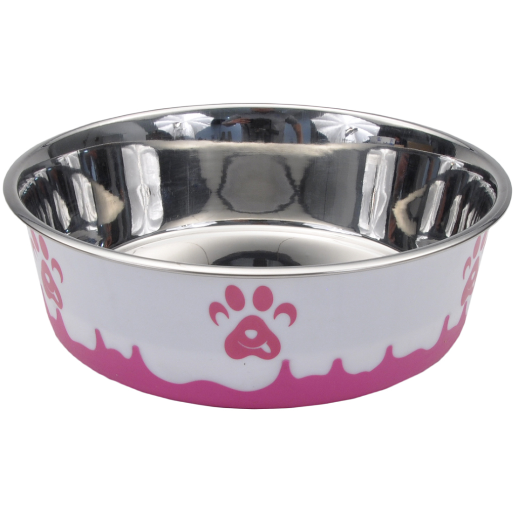 Coastal Maslow Non-Skid Paw Design Dog Bowl, Pink/White, 54-oz