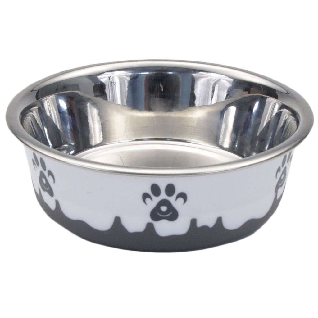 Coastal Maslow Non-Skid Paw Design Dog Bowl, Grey/White, 54-oz