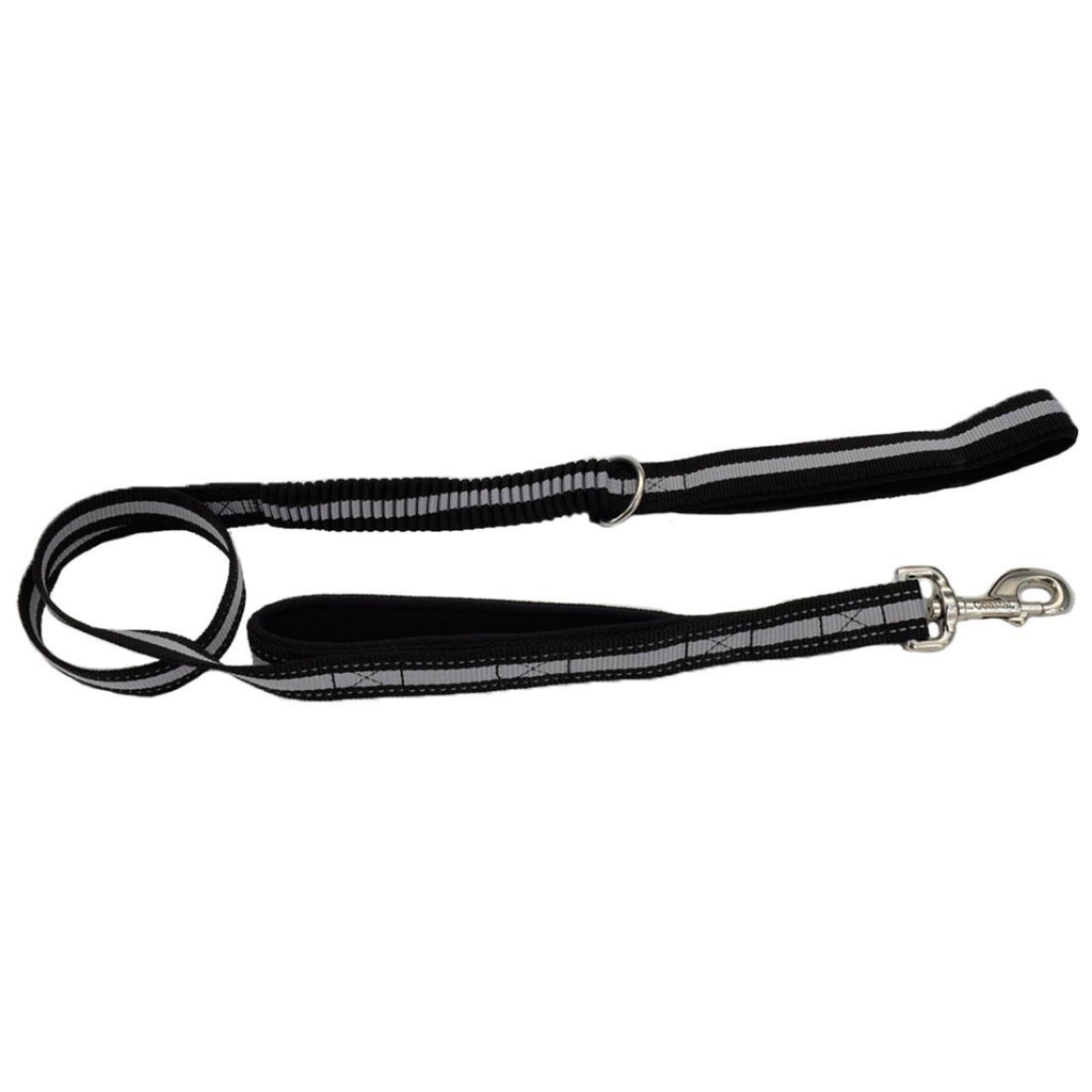 Coastal Double Handle Bungee Dog Leash, Black/Gray, 4-ft