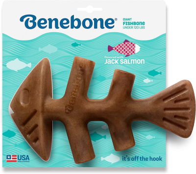 Benebone Fishbone Jack Salmon Flavor Dog Toy, Giant