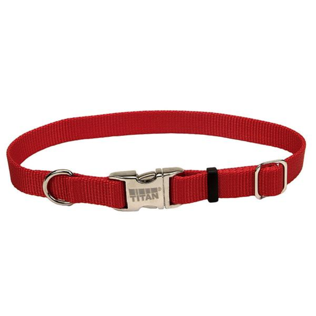 Coastal Adjustable Nylon Collar with Titan Metal Buckle for Dogs, Red, 3/4-in Nylon x 14-in-20-in Neck Girth