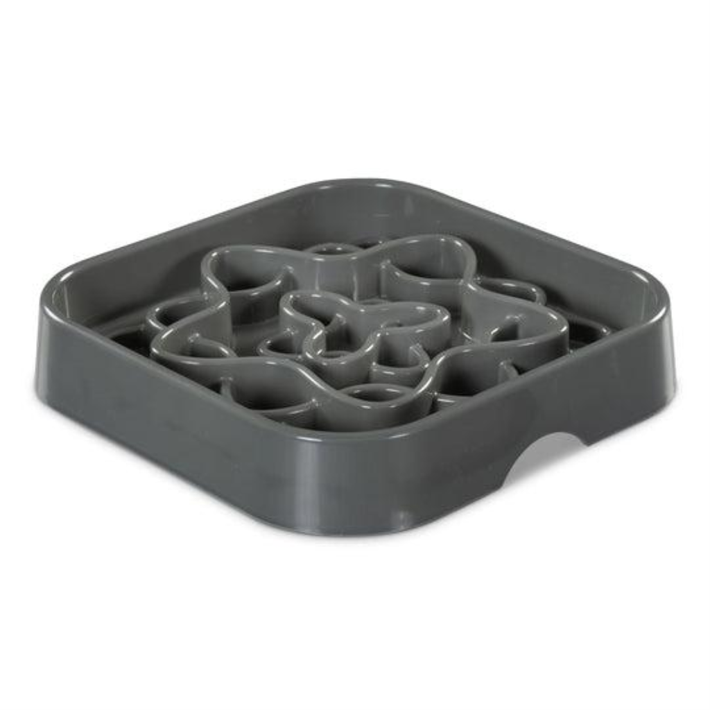 Messy Mutts Interactive Square Simple Design Dog Slow Feeder, Cool Grey, 8-cup