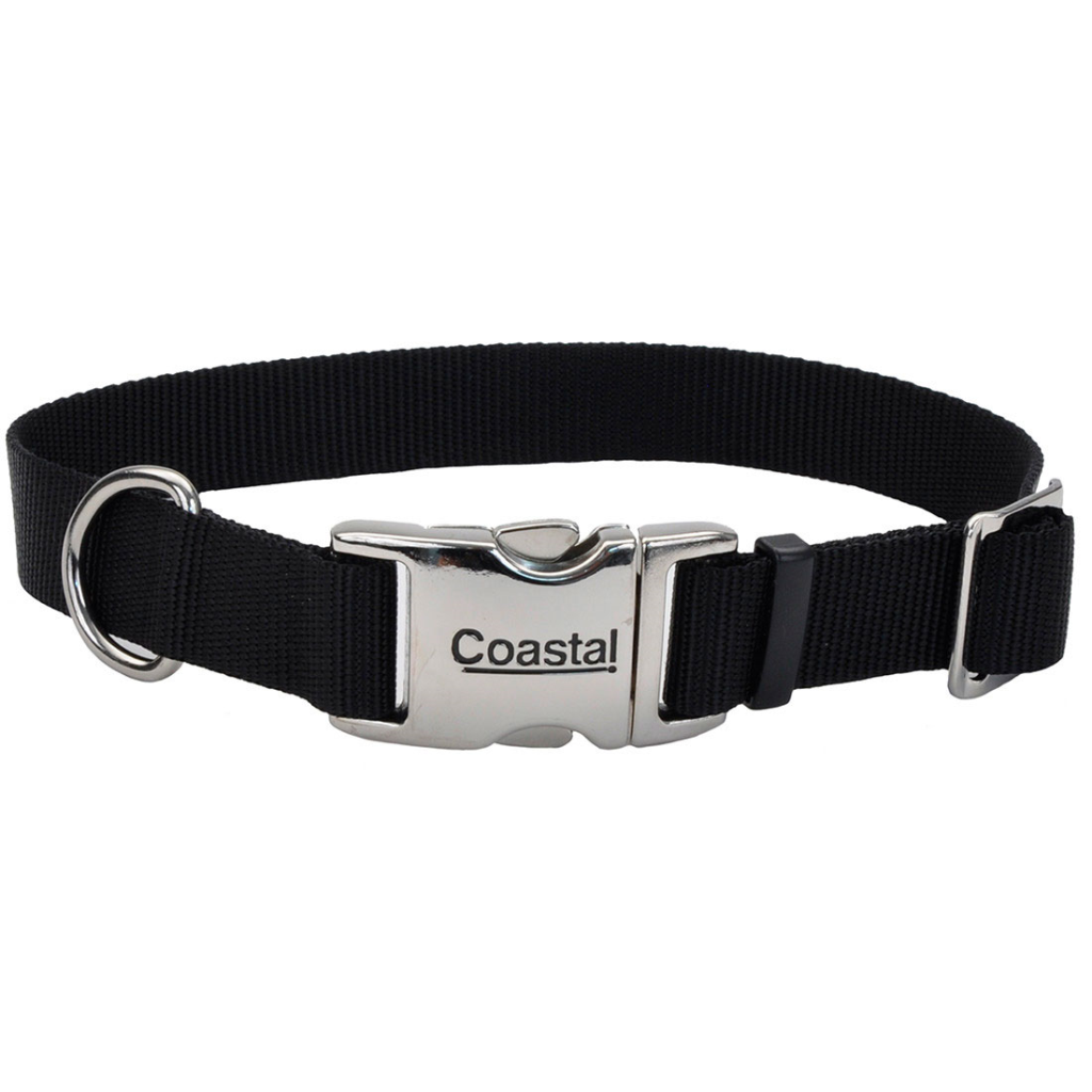 Coastal Adjustable Collar with Metal Buckle for Dogs, Black, 1-in x 18-in-26-in