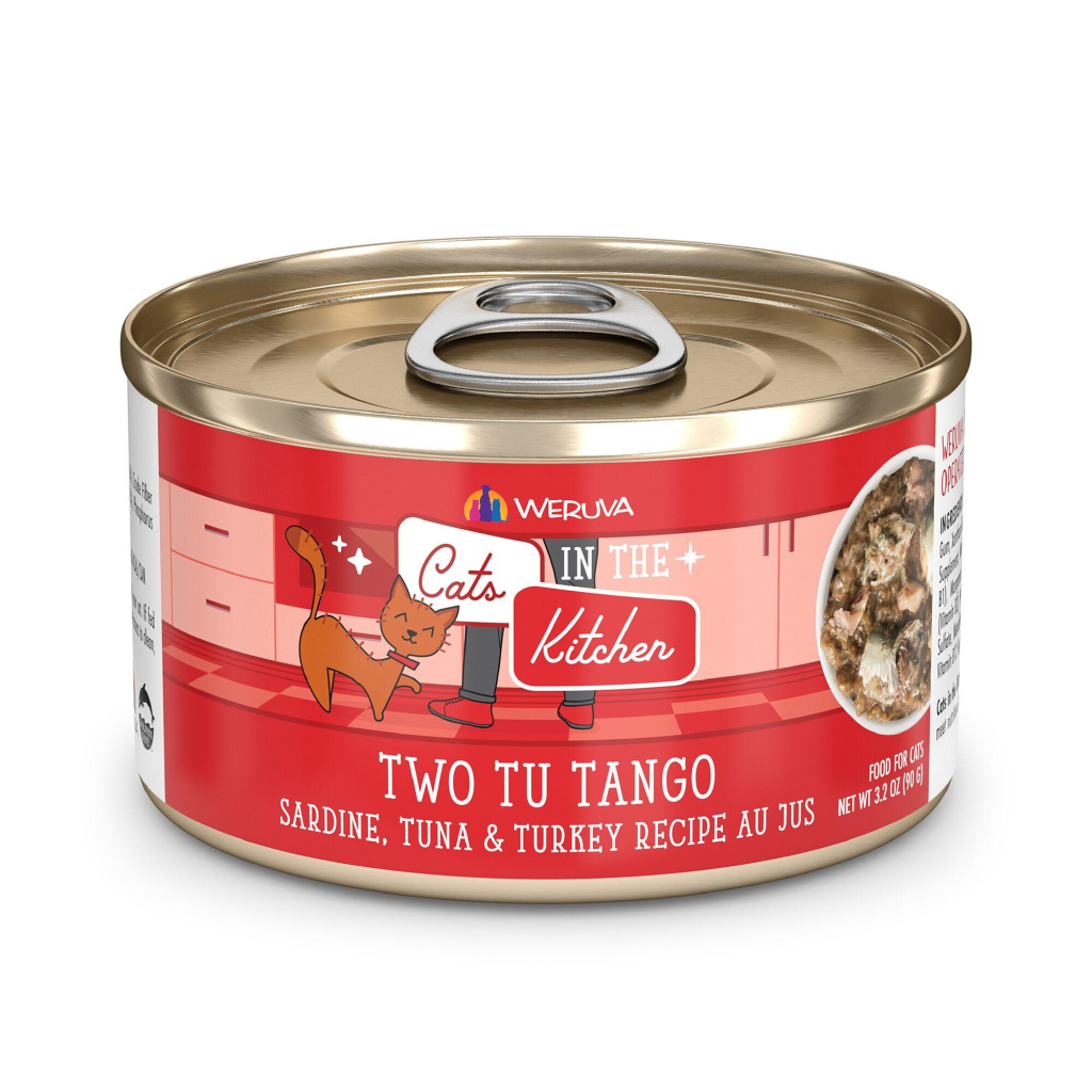 Cats in the Kitchen Two Tu Tango Sardine, Tuna & Turkey Recipe Au Jus Wet Cat Food Can, 3.2-oz