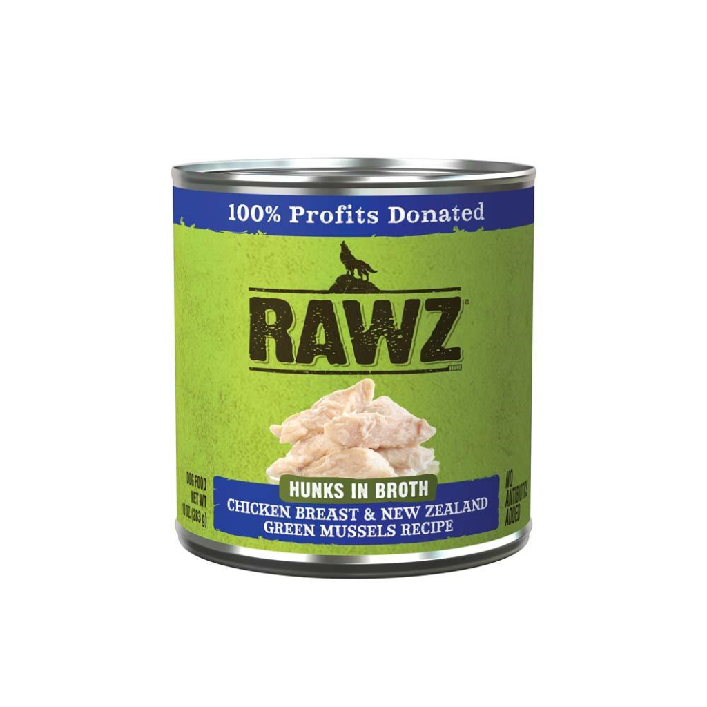 RAWZ Hunks in Broth Chicken Breast & New Zealand Green Mussels Wet Dog Food Can, 10-oz
