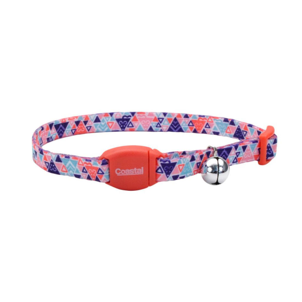 Safe Cat Adjustable Breakaway Collar with Magnetic Buckle for Cats, Multi-Colored Triangles, 3/8-in x 8-12-in