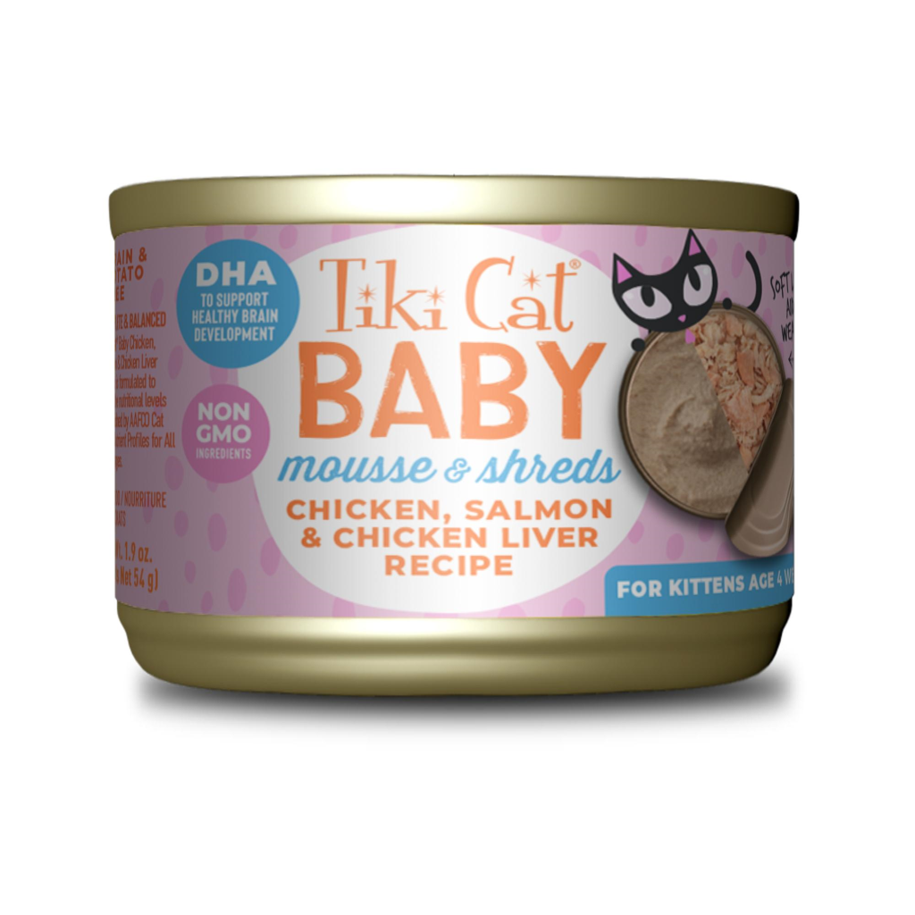 Tiki Cat Baby Mousse & Shreds Chicken, Salmon, Chicken Liver Kitten Wet Cat Food Can, 1.9-oz, 3-pk