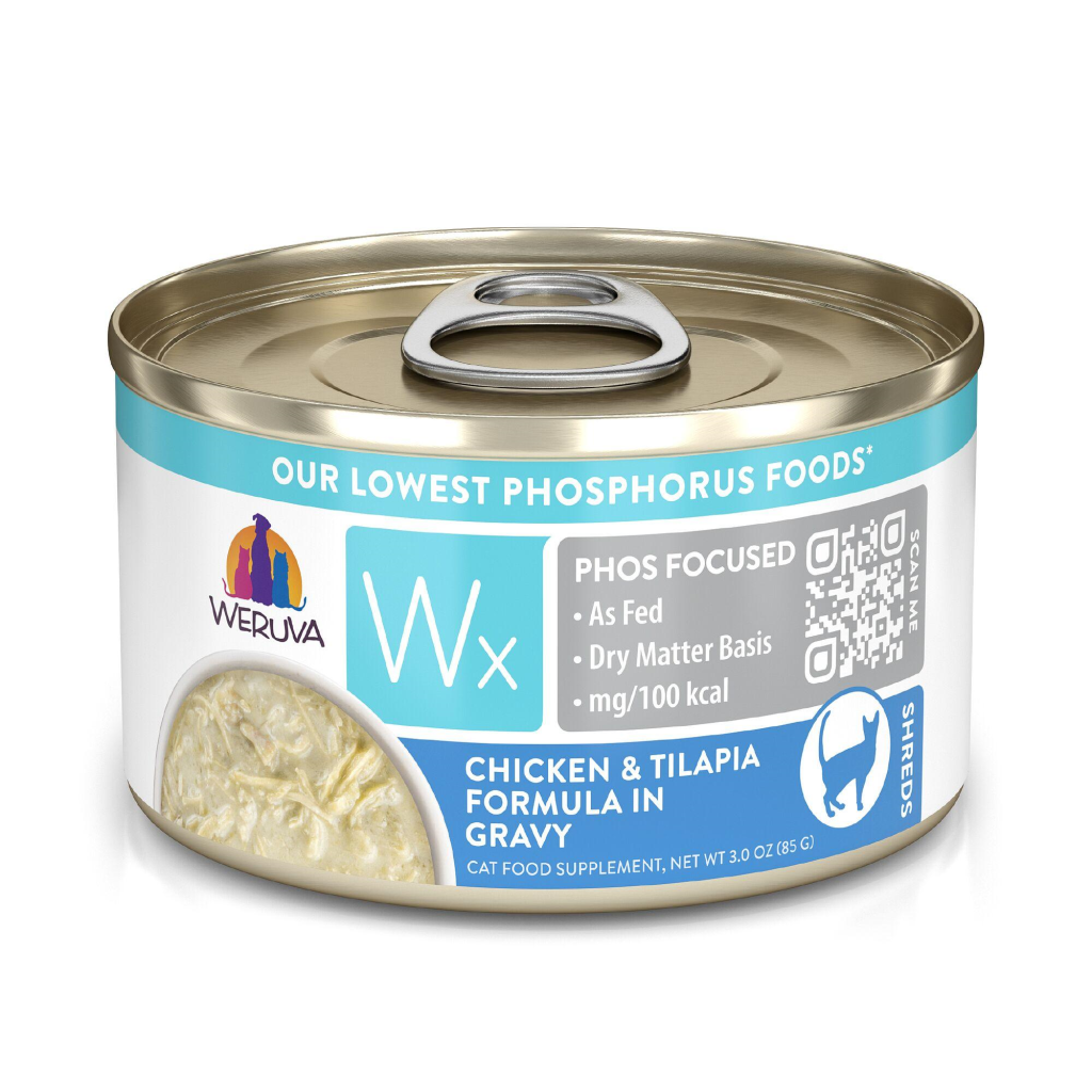 Weruva Wx Phos Focused Chicken & Tilapia Formula in Gravy Wet Cat Food Can, 3-oz