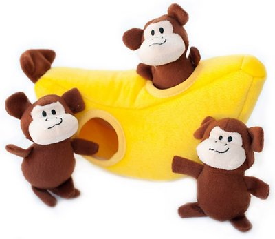 ZippyPaws Burrow Squeaky Hide and Seek Plush Dog Toy, Monkey 'n