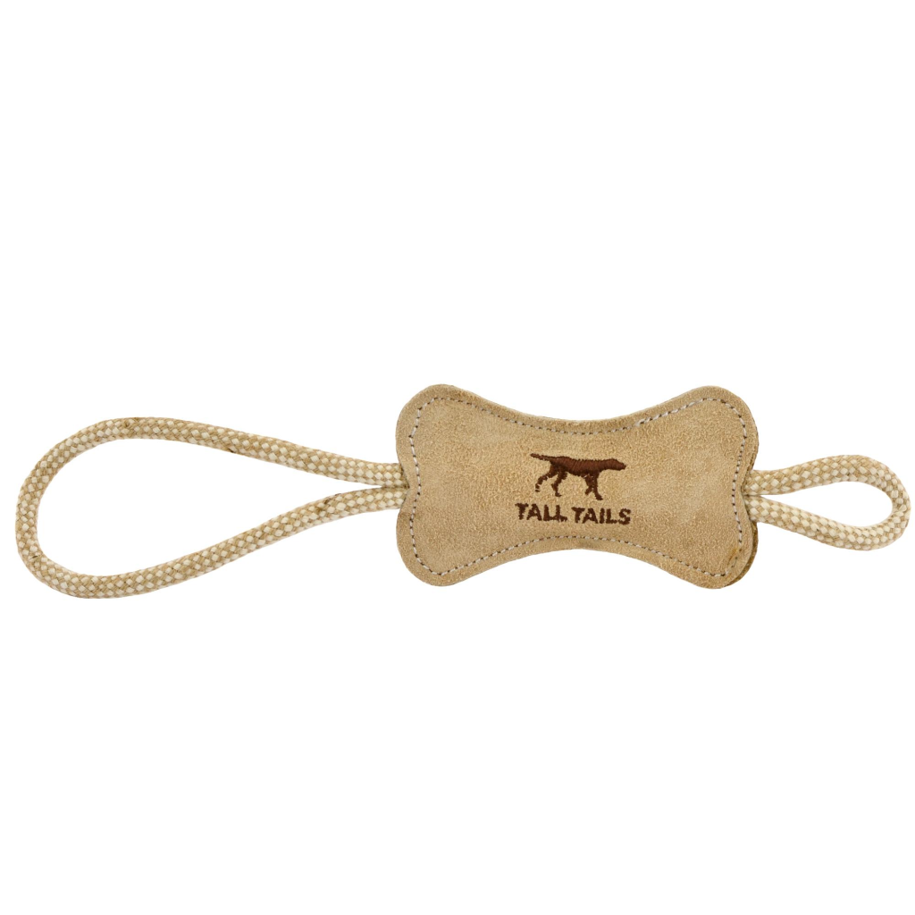 Tall Tails Natural Leather Bone Tug Dog Toy, 16-in