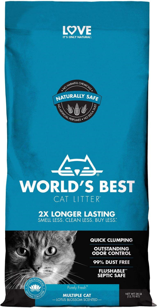 World's Best Multiple Cat Lotus Blossom Scented Clumping Corn Cat Litter, 28-lb