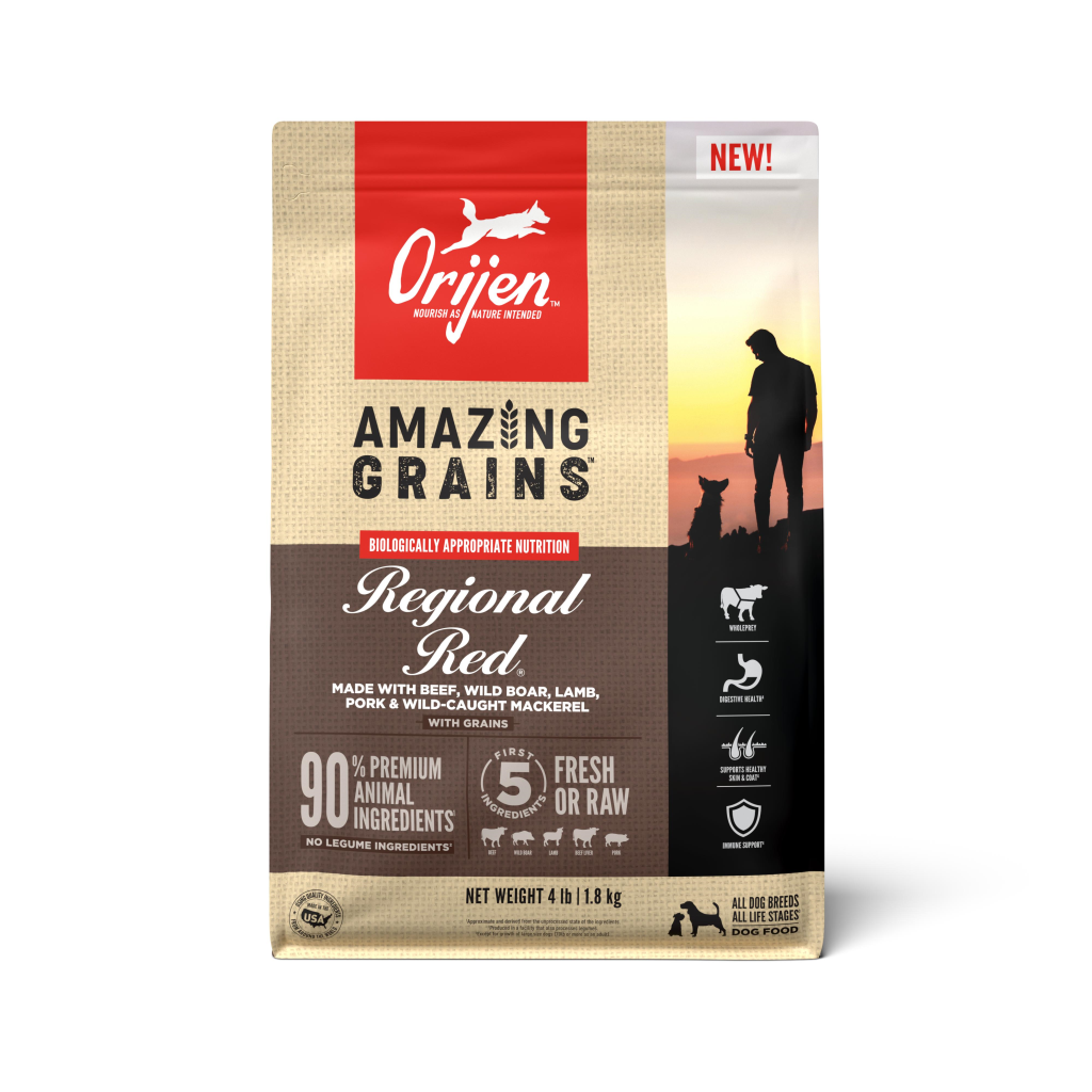 ORIJEN Amazing Grains Regional Red Dry Dog Food, 4-lb