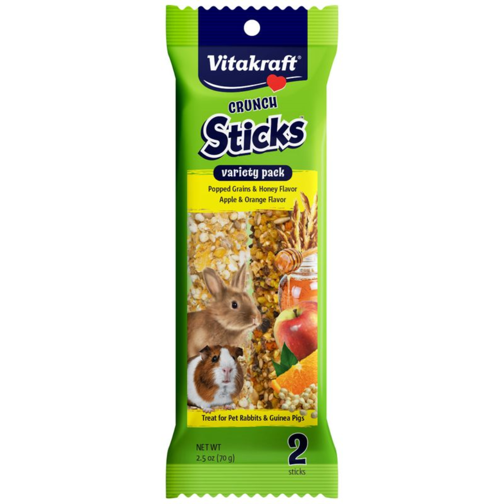Vitakraft Crunch Sticks Variety Pack Rabbit & Guine Pig Treats, Popped Grains & Honey, Apple & Orange, 2.5-oz