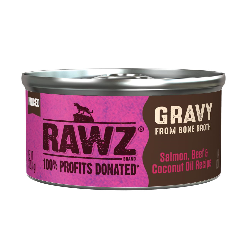 RAWZ Gravy Salmon, Beef, & Coconut Oil Wet Cat Food Can, 3-oz