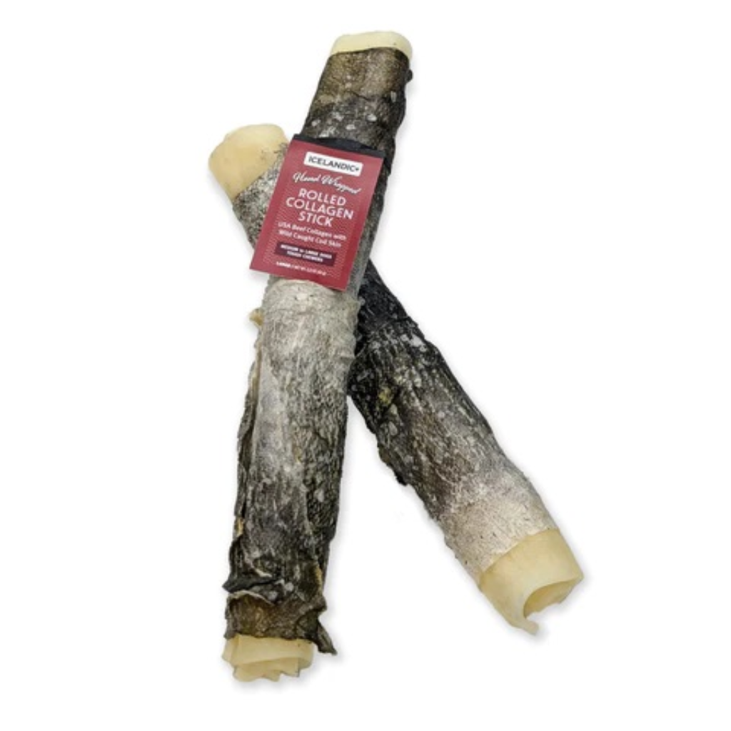 Icelandic+ Beef Rolled Collagen Stick with Cod Skin Dog Treat, 8-in, 1-count [DISPLAY]