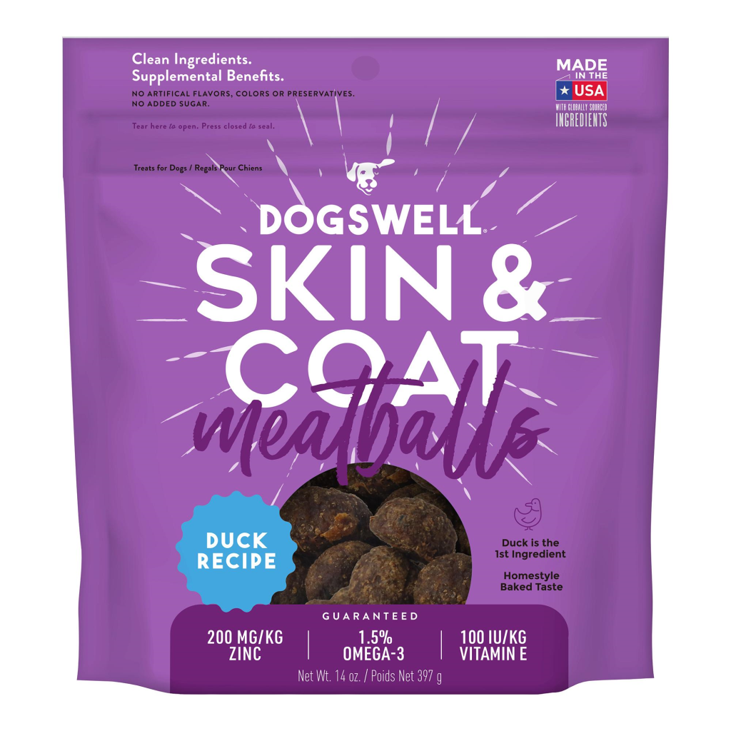 Dogswell Skin & Coat Meatballs Duck Recipe Dog Treats, 14-oz