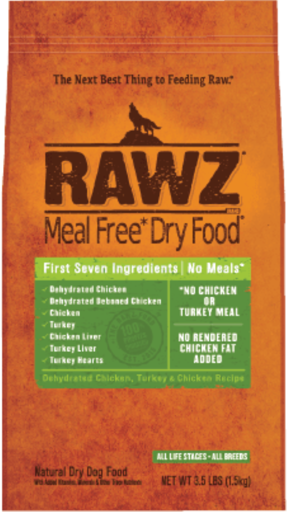 RAWZ Dog Meal Free Dehydrated Chicken, Turkey & Chicken Recipe Dry Dog Food, 3.5-lb