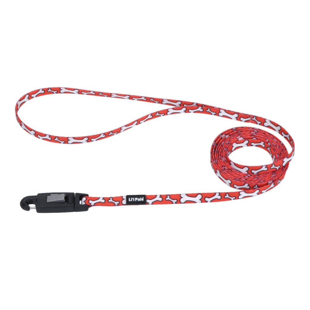 Li'l Pals Patterned Dog Leash with E-Z Snap, Red and White Bones, 3/8-in x 6-ft