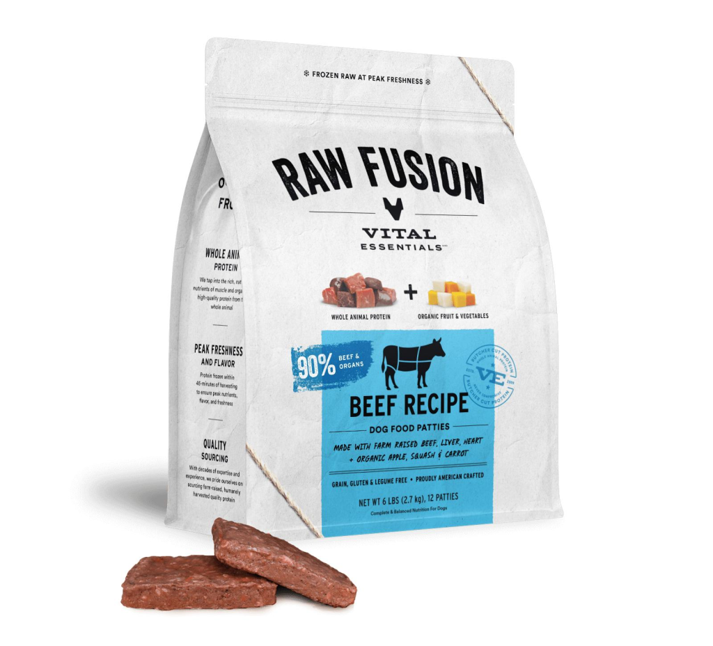 Vital Essentials Raw Fusion Beef Patties Frozen Dog Food, 6-lb