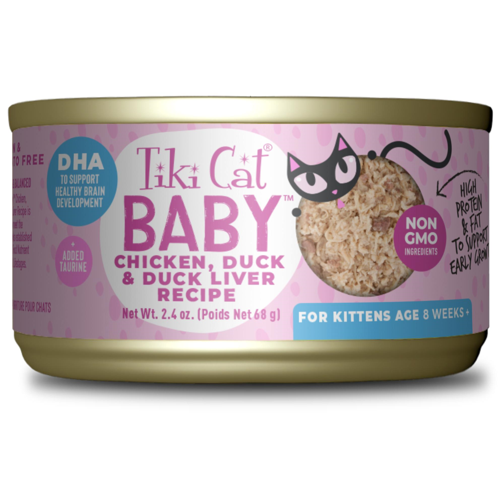 Tiki Cat Baby Chicken, Duck, & Duck Liver Shreds Kitten Wet Cat Food Can, 2.4-oz
