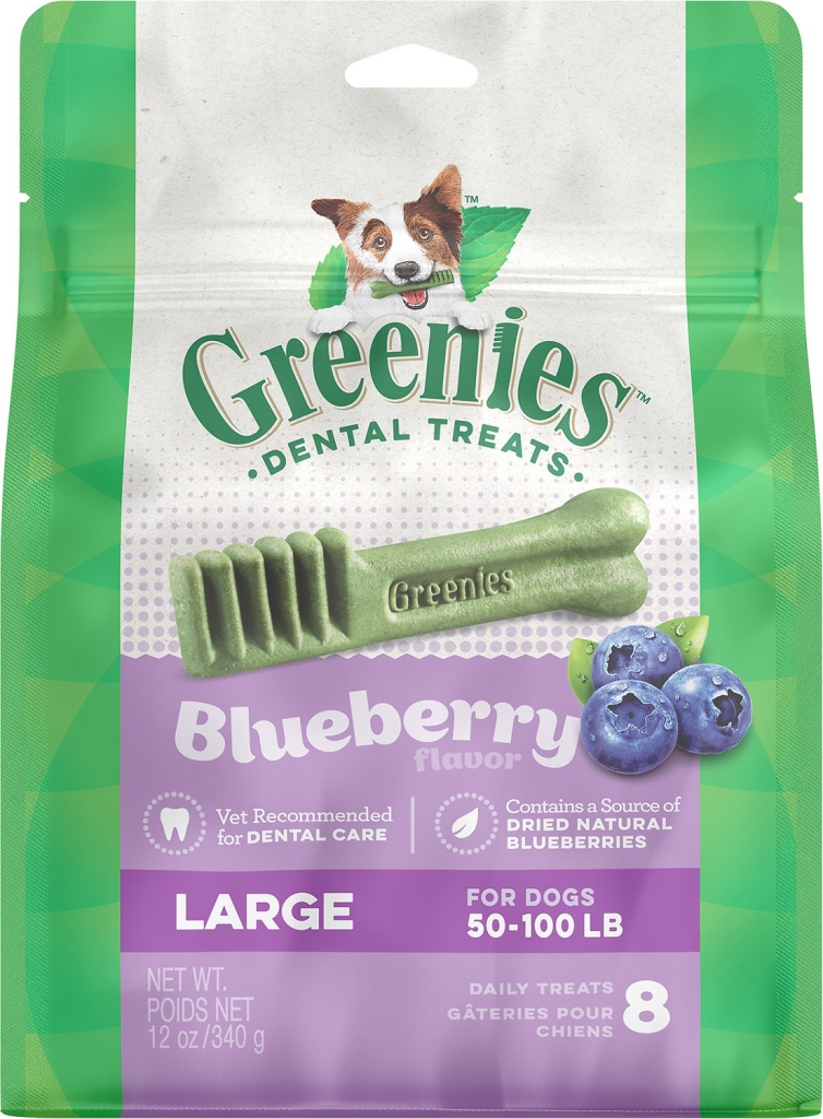 Greenies Bursting Blueberry Large Dental Dog Treats, 8-count