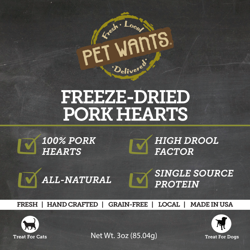 Pet Wants Freeze-Dried Pork Hearts 3oz