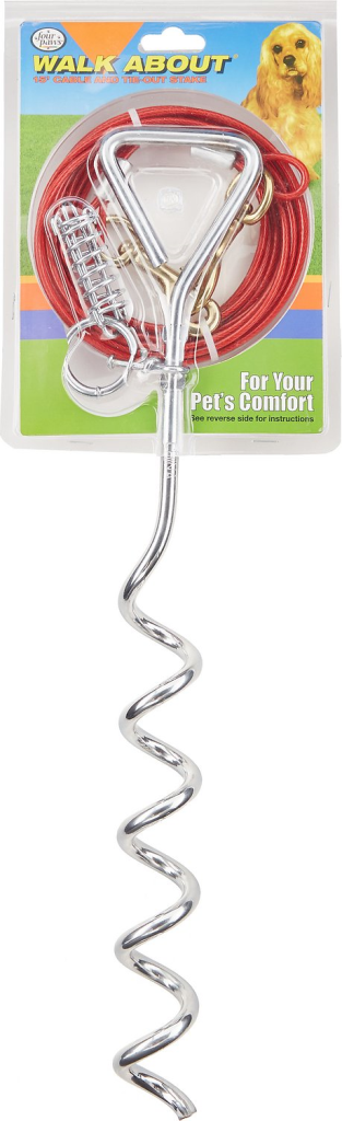 Four Paws Walk-About Spiral Tie-Out Stake for Dogs, 15-ft