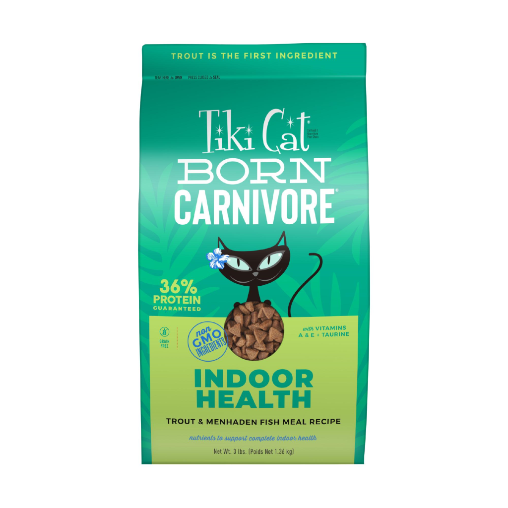 Tiki Cat Born Carnivore Indoor Health Trout & Menhaden Fish Meal Non-GMO Dry Cat Food, 3-lb