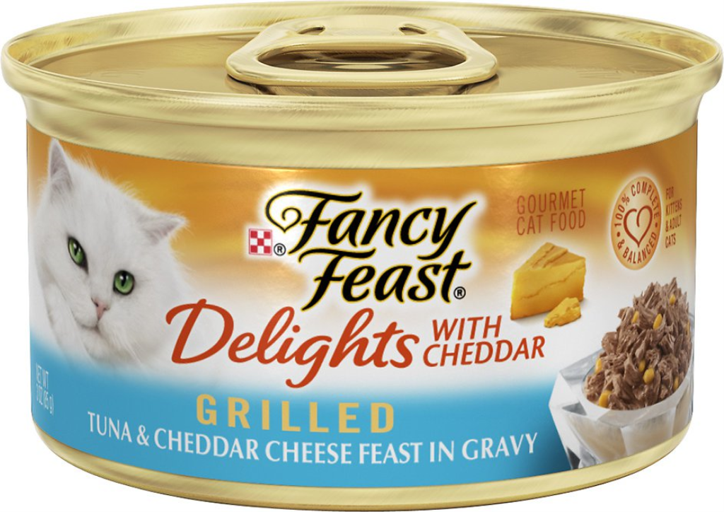 Fancy Feast Delights with Cheddar Grilled Tuna & Cheddar Cheese Feast in Gravy Canned Cat Food, 3-oz