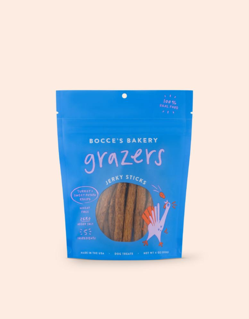 Bocce's Dog Grazers Jerky Sticks, Turkey & Sweet Potato, 4-oz - Blylee ...