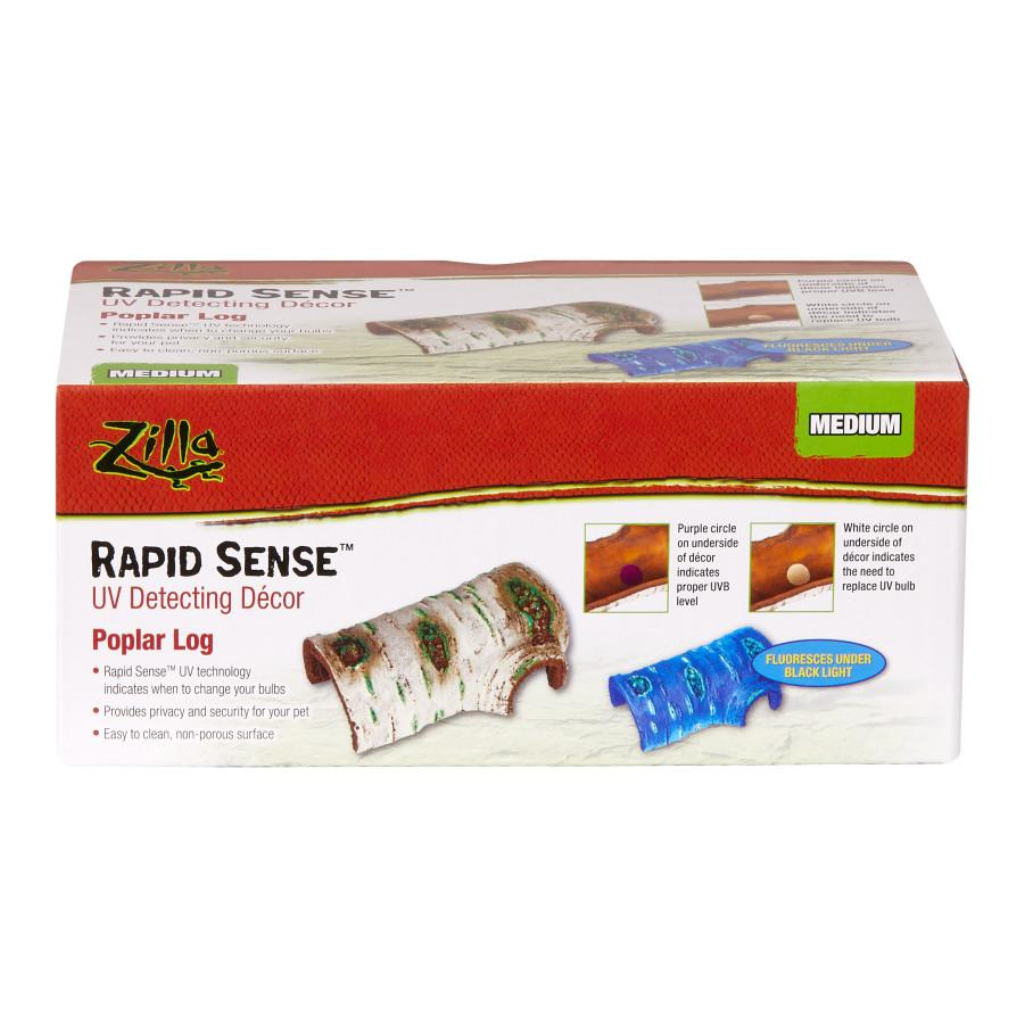 Zilla Rapid Sense Poplar Log UV Detecting Terrarium Decor, Medium