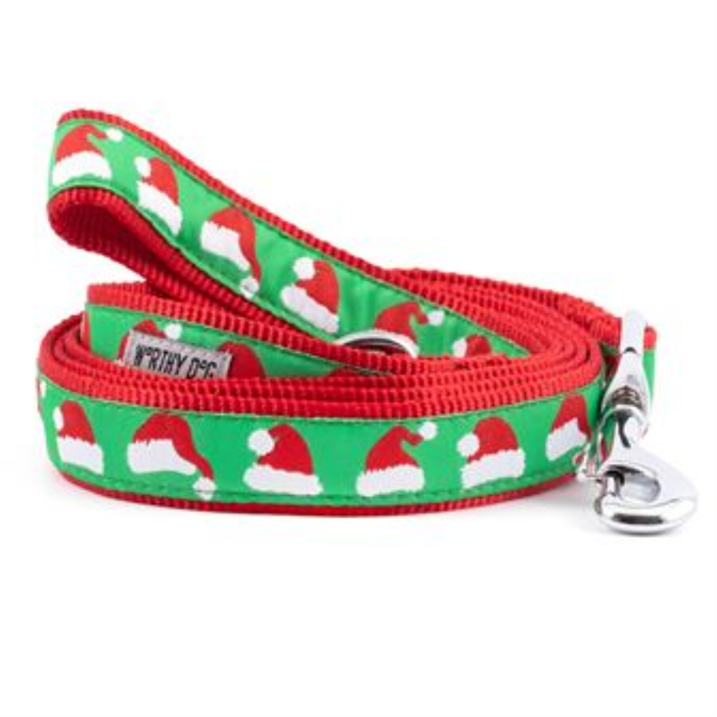 The Worthy Dog Santa Hats Dog Leash, Green, 1-in x 5-ft