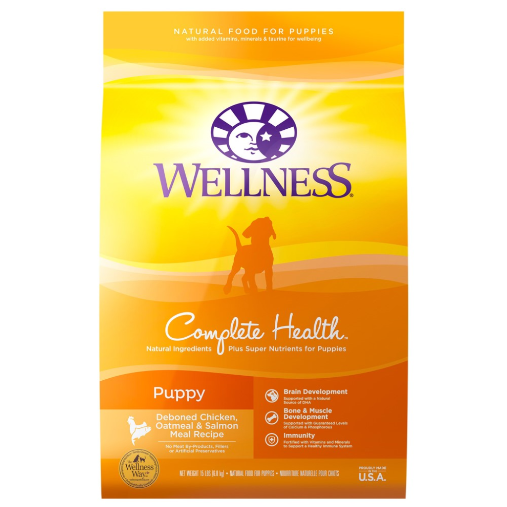 Wellness Complete Health Puppy Deboned Chicken, Oatmeal & Salmon Meal Dry Dog Food, 15-lb