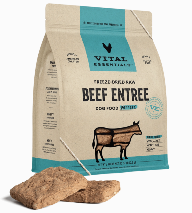 Vital Essentials Raw Beef Freeze Dried Dog Food Patties 30 oz