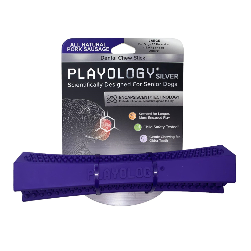 Playology All Natural Pork Sausage Scented Dental Chew Stick Dog Toy, Large